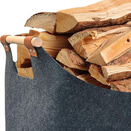 Firewood Bag with Wooden Handles Large Capacity Water Resistant Foldable Design Firewood Holder Portable Log Carrier Tote Bag