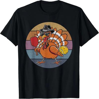 Lustiges Truthahn-Pickleball-Thanksgiving-T-Shirt für Herren und Damen