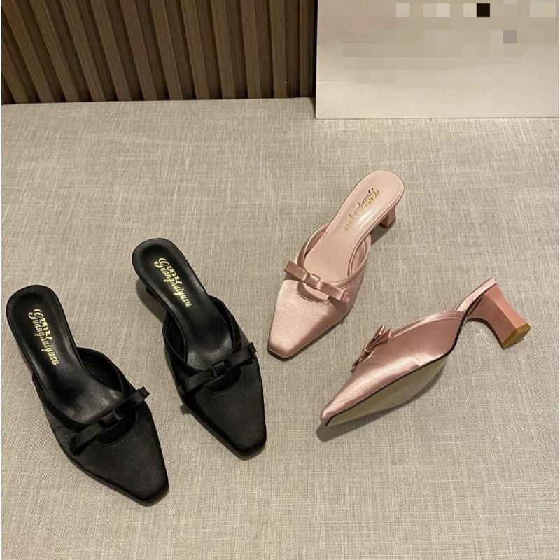 Fashion New Designer Spring High Heel Pumps Women Mules Slippers Fashion Shallow Slip on Shoes Ladies Casual Outdoor Sandalias