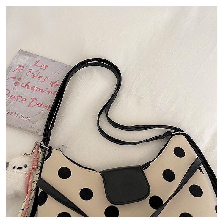 Women's 2026 Polka Dot One-Shoulder Crossbody Tote - Large Capacity, Korean Style, Fashionable Handbag for Commuting