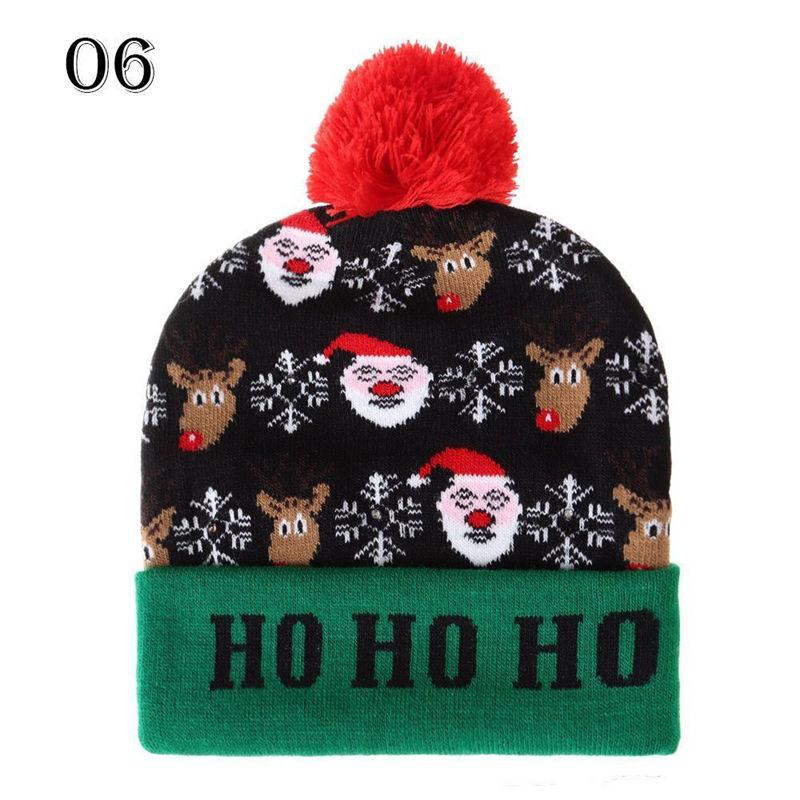 LED Christmas 3D Embroidery Image Unisex Winter Beanie Cap with Light Up Colorful LEDs for Beach & New Year