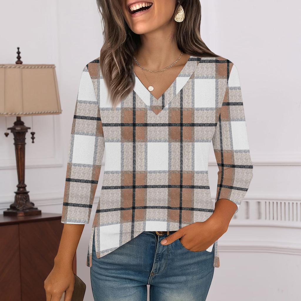 3/4 Ermskjorter For Kvinner Trykk Grafiske T-skjorter Bluser Casual Pluss Størrelse Basis Topper Pullover