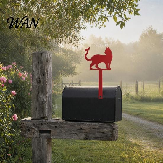 Outdoor Mailbox Sign Yard Iron Signage with Fixed Holes, Metal Cat Butterfly Decoration, Hole for Wood Leather Mailboxes Mounting