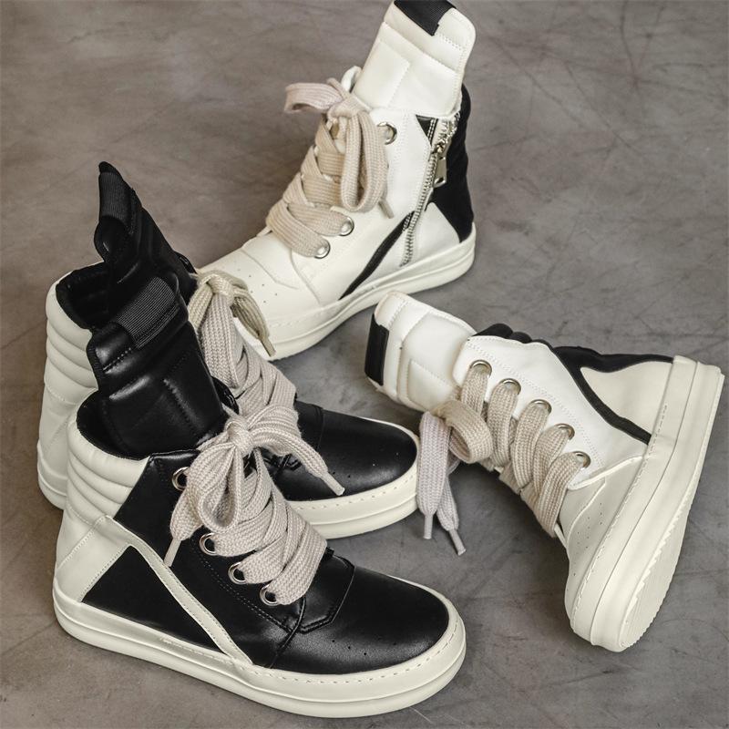Men's Trendy High-Top Street Style Ankle Boots with Thick Sole and Height Increase - Model X168