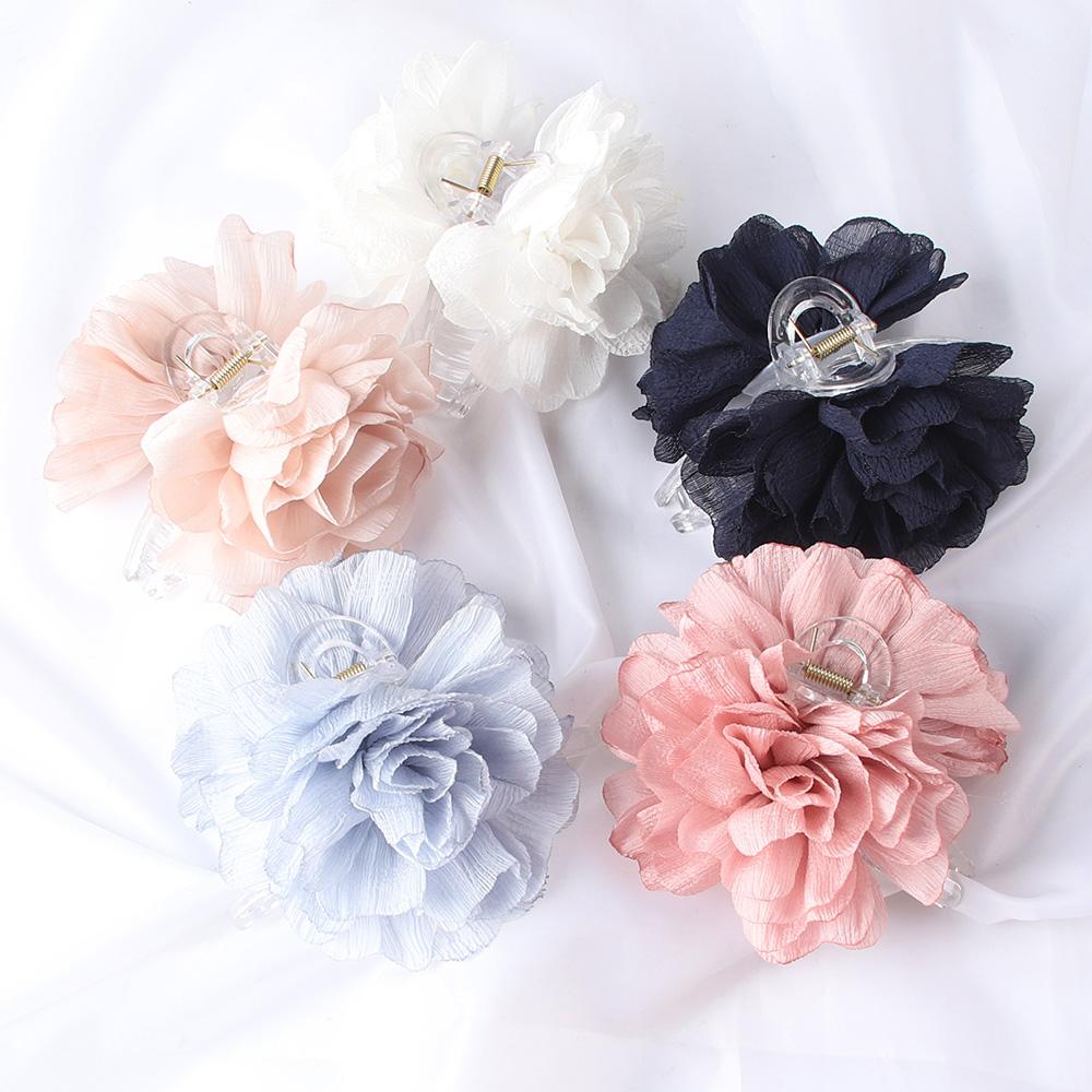 Fabric Big Flower Hair Claw Clips Women Girls Soft Chiffon Flowers Ponytail Holder Hair Clamps Barrette Fashion Hair Accessories
