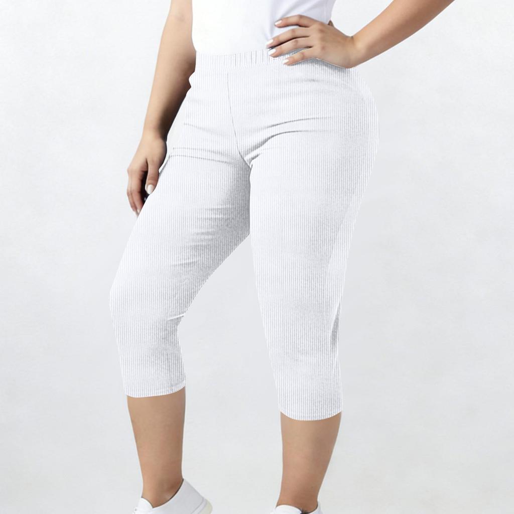 Pantaloni Capris da Donna Taglie Forti a Coste Elasticizzati Corti Comodi con Design Pull-On