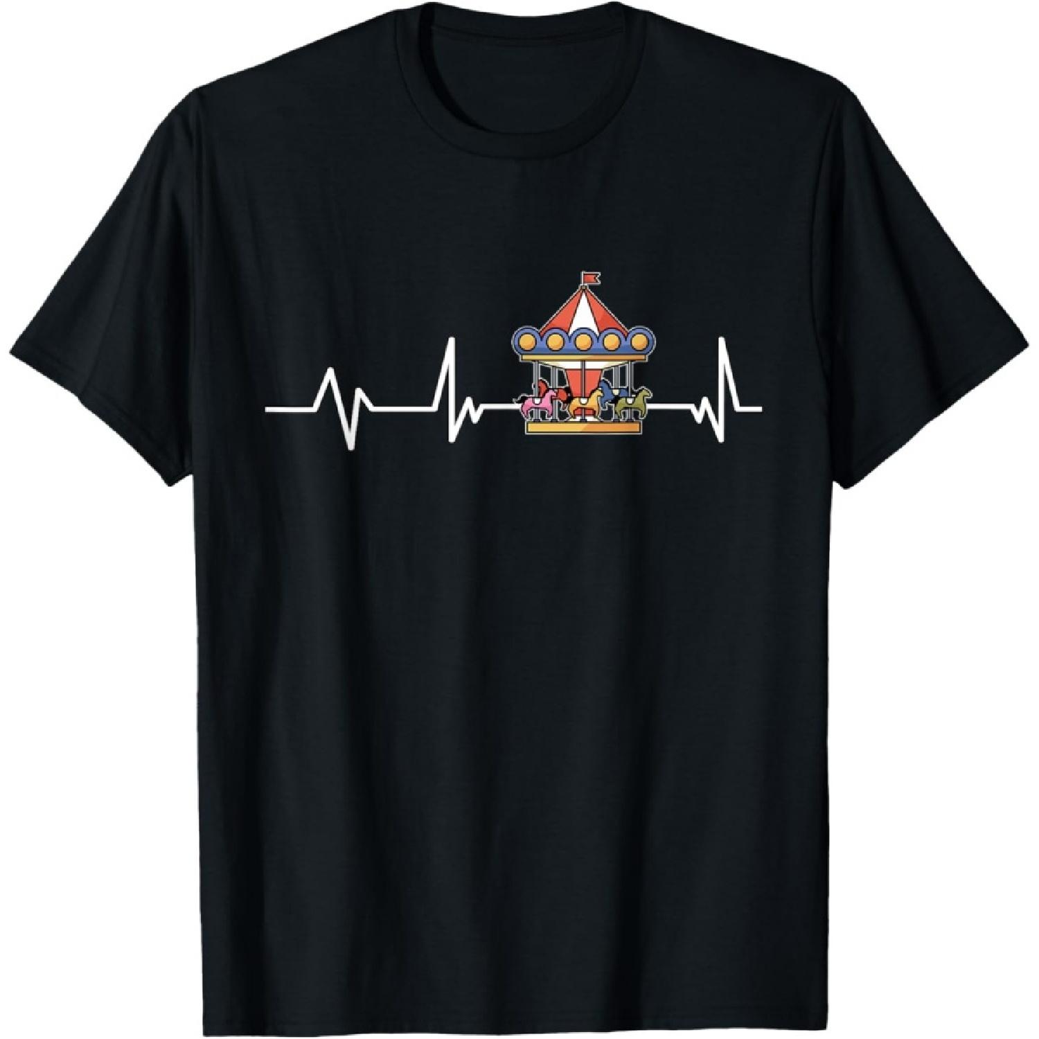 Retro Little Horse Carousel Heartbeat Funfair Gift Carousel T-Shirt S