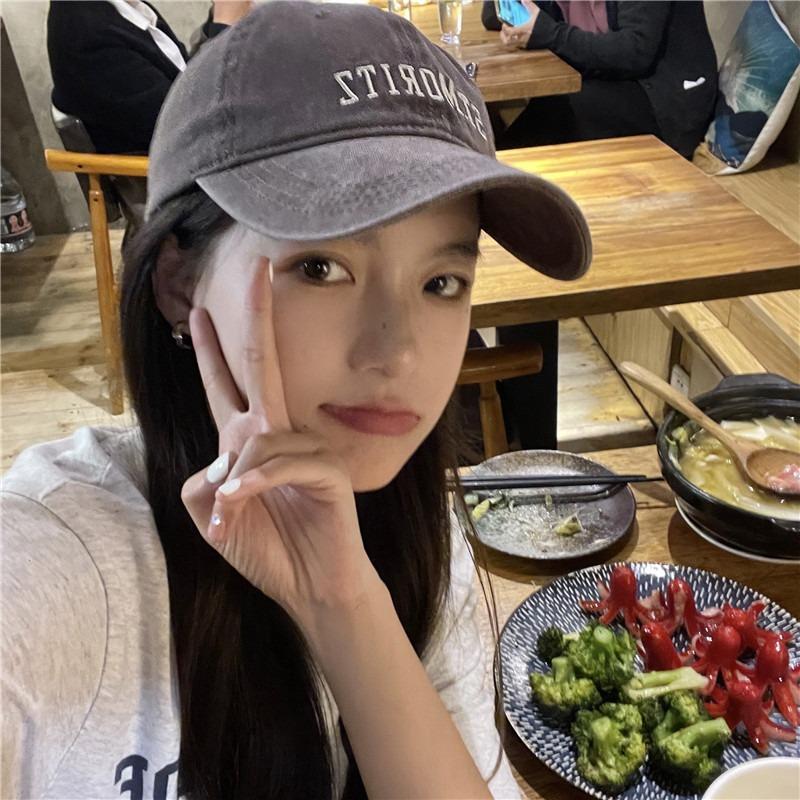 Denim hat women's summer new embroidery letter brown cap street racket sunshade versatile casual baseball cap