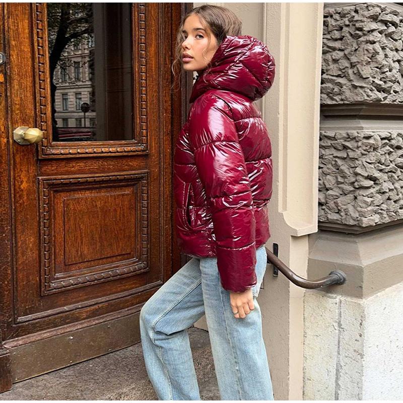 New Women's Casual Sports Hooded Cotton Jacket with Zipper Clip Autumn and Winter Women's Clothing Cotton Jacket Coat