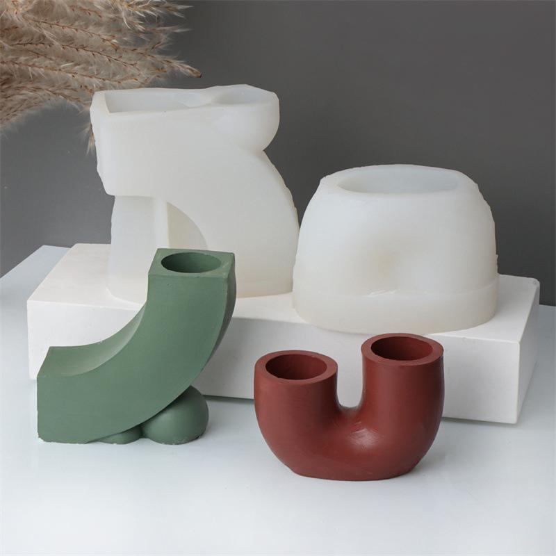U-Shaped Candle Holder Silicone Mold DIY Aromatherapy Candlestick Plaster Resin Drip Mould Home Creative Decorative Ornament