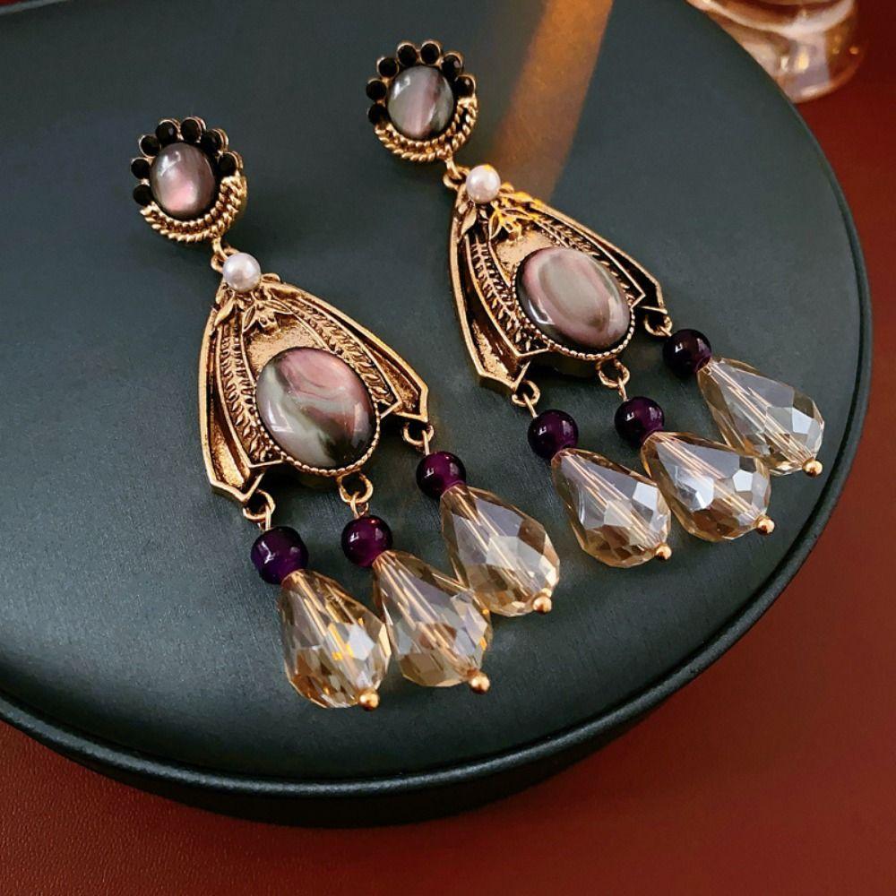 Inlaid Rhinestones French Waterdrop Earrings Imitation Pearl Long Tassels Dangle Earrings  Women