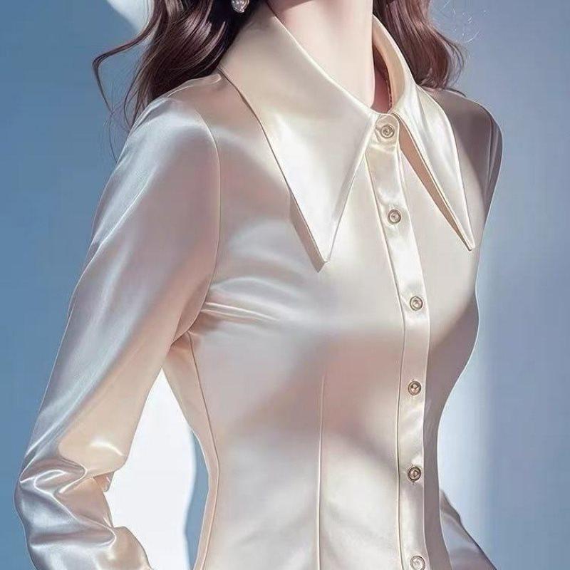 

Женская розовая атласная рубашка с акцентом на талии - Новая мода, Ранняя весна 2025 S recommended 81-90 шампанского