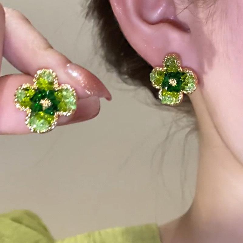 Mambo Mint Green Crystal Flower Butterfly Stud Earrings Temperament Personality Earrings Sweet Earrings Women