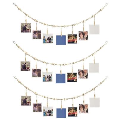 A84X-3Piece Hanging Photo Display Wall Decor Garland Collage Picture Frame With 7 Wood Clips For Home, Office