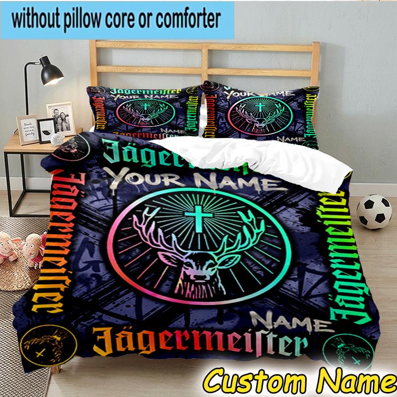 3pcs Custom Name Jager-meister Spirit Drink Bedding Set Includes 1 Duvet Cover & 2 Pillowcases for All Seasons Dormitory Home Decor Christmas gifts