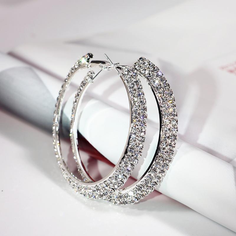 

Fashion minimalist Studded Double Row Diamond Earrings With Ear Loops Ladies Exaggerated Large Ring fashion срібний