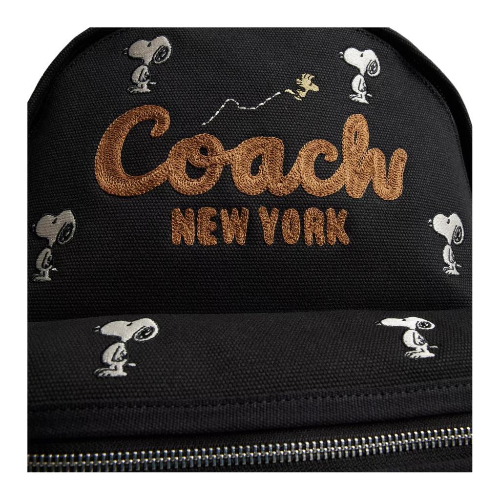 Coach X Peanuts Snoopy Collaboration Cargo 33 Brand Logo Pattern Print Canvas And Satin Large Backpack Women Backpack Black Mixed-Colors CBF69-LHBLC