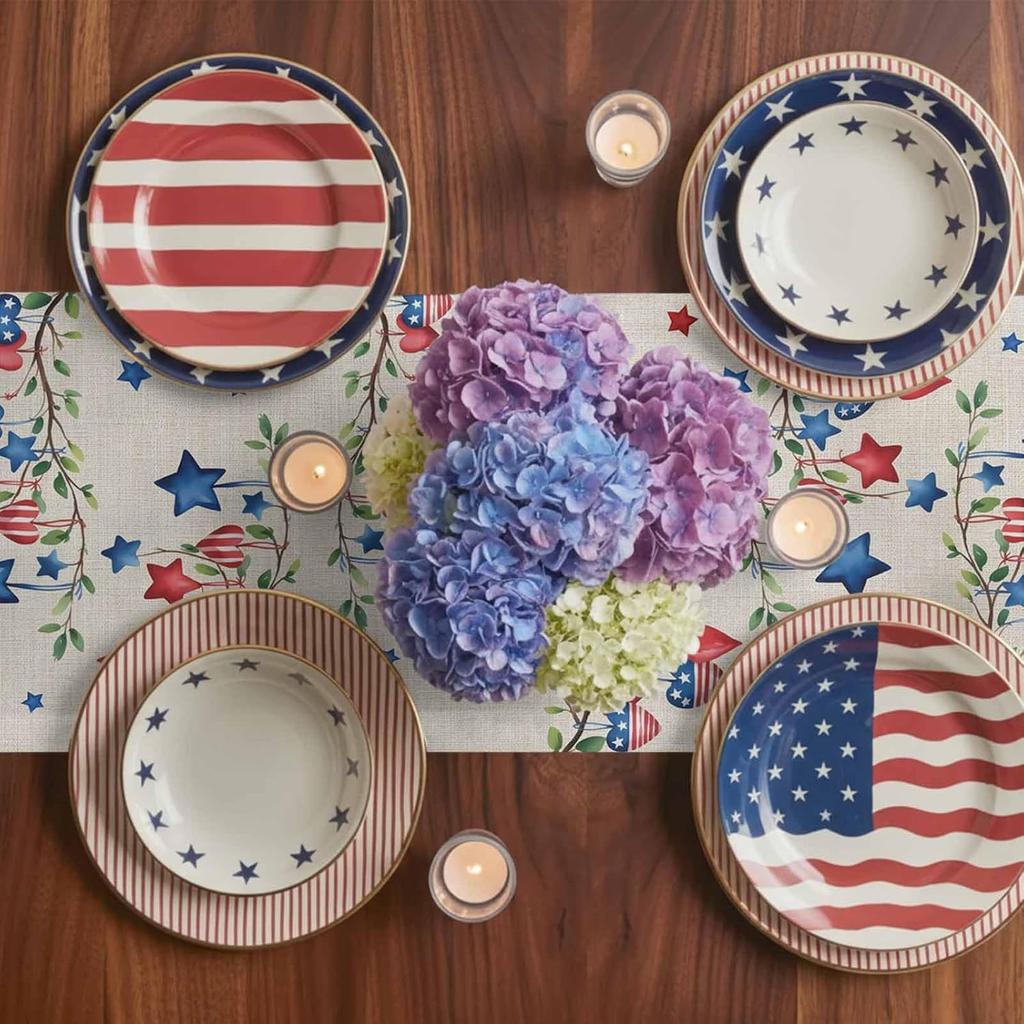 American Flag Truck Independence Day Linen Table Runner Home Table Decor Reusable Kitchen Dining Table Runner Party Decor