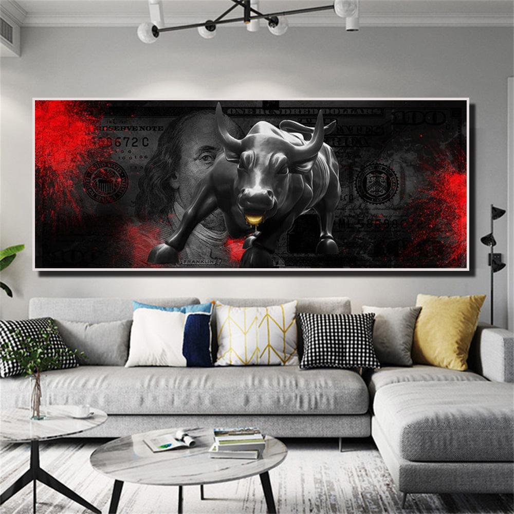 Gold Lips Charging Stock Market Bull Wall Street Canvas Paintings Prints and Posters Wall Art Picture for Living Room Home Decor No Frame