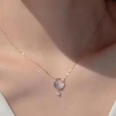 Women's New Moon Angel Crystal Necklace 2color