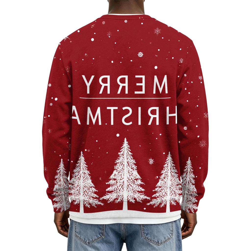 Men's Christmas Neck Pullover Sweatshirt - Hoodless Long Sleeve Holiday Top