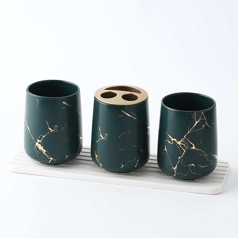 Matte Gold Ceramics Bathroom Set Decor Soap Dispenser Toothbrush Holder cup Soap Dish tray Mouthwash Cup bathroom Washing Set