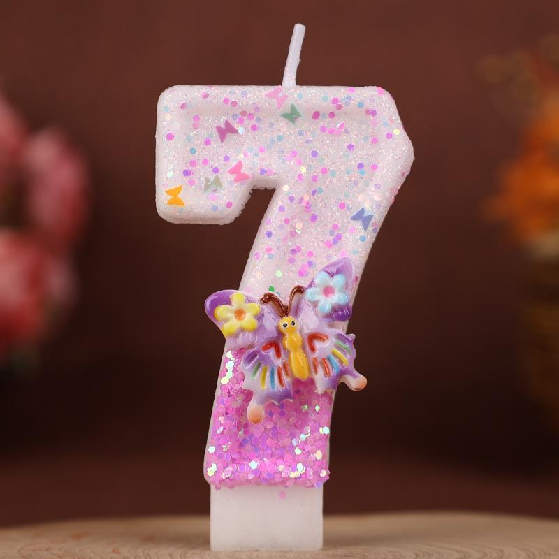 Creative Flower Butterfly Number Candle Birthday Cake Decoration Plug-in Children's First Birthday Party Candle