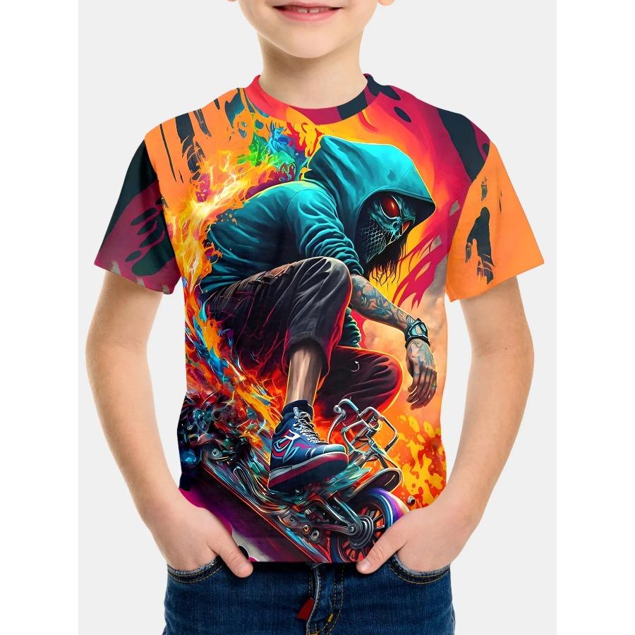 2024 Summer Kids Clothing Motorcycle Children's T-Shirt 3d Printing Short Sleeve Boys Girls Loose Tops Streetwear 2 To 8 Years