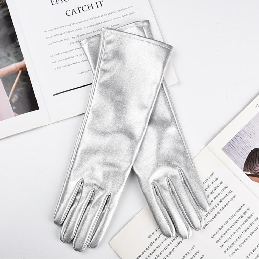 1 Pair Solid Color PU Leather Gloves Extra Long Stage Performance Gloves Driving Gloves  for Women