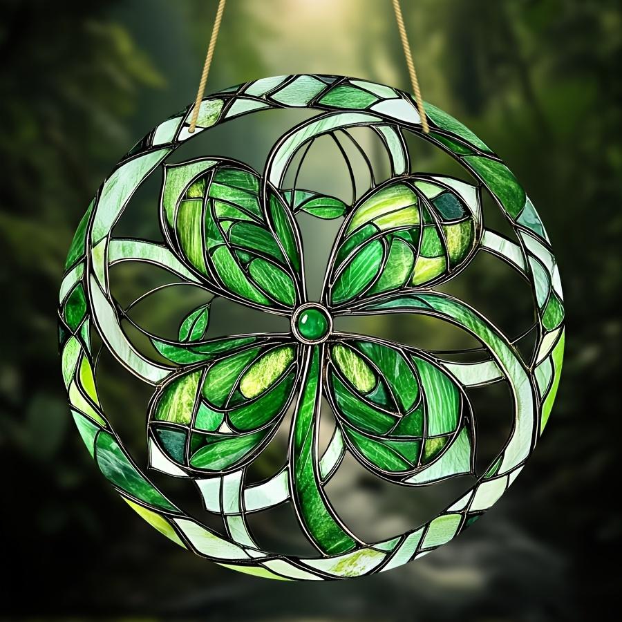 Celtic Knot Stained Glass Suncatcher, Green Leaf Design, Nurseries, Vintage Home Decor Wall for Bar Kitchen, Restaurant Shop Wall Decor, Classic Styl