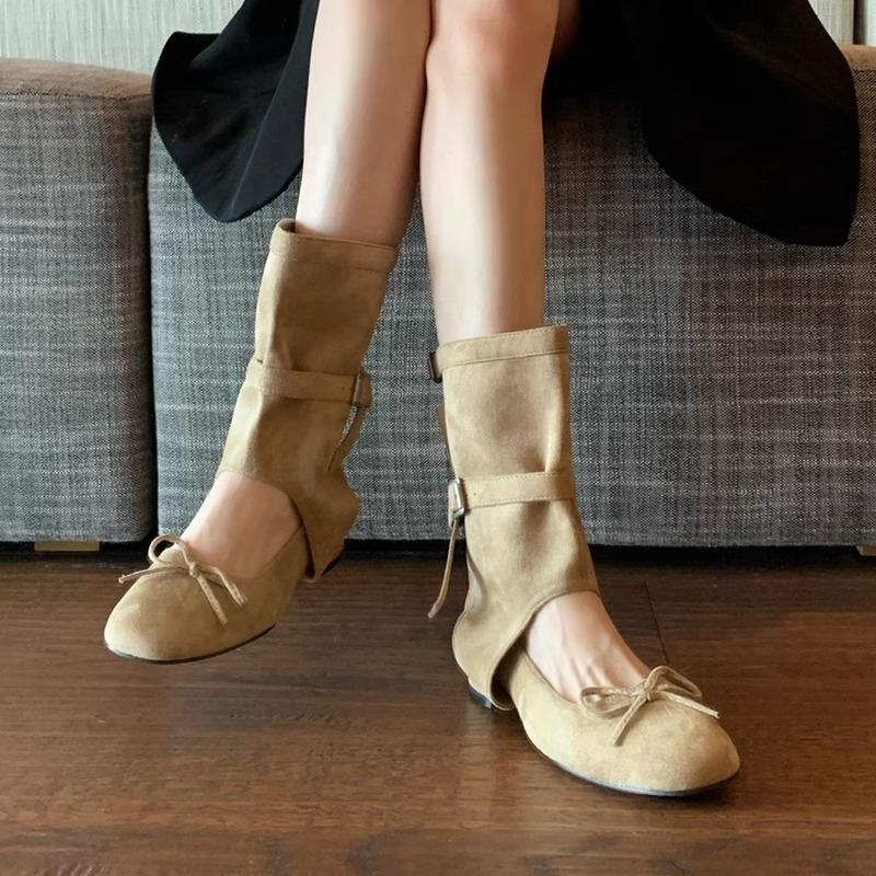 

Женские ботинки Maillard Весна/Лето 2025 Новый Дизайн Круглый Носок Бант Универсальные На Толстом Каблуке Крутые Ботинки Балетки Одинарные Туфли 35 абрикосовый