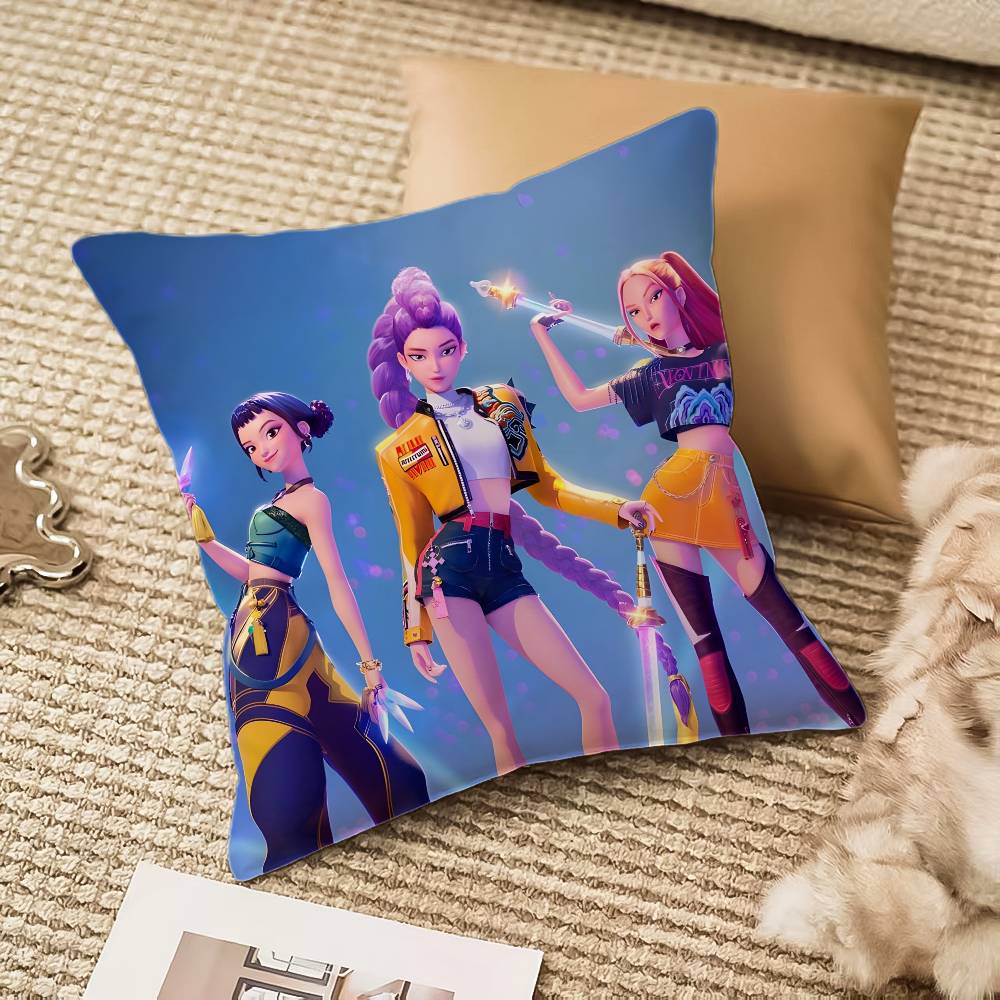 Cool K-Kpop D-Demon-hunterS Pillow Case Silky Short Plush With Invisible Zipper Dustproof Sofa Cushion Cover