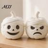 Halloween Mummy Pumpkin Ornaments 3D Printed Skull Figurine for Decorations, Collectible Figures with Funny Expressions Home Office Desk Ornament,