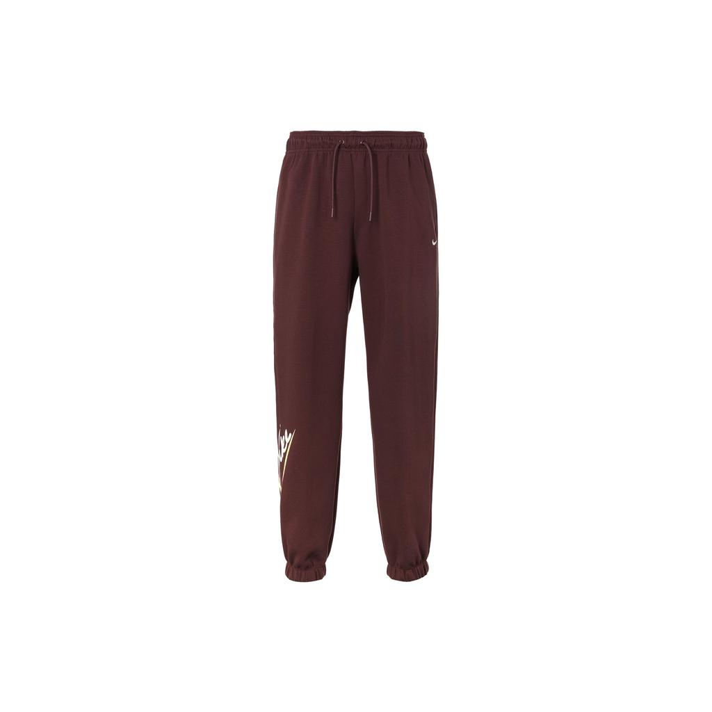 Nike Letter Print High Waist Drawstring Loose Knit Sports Pants Women Bottoms Burgundy FV8446-652