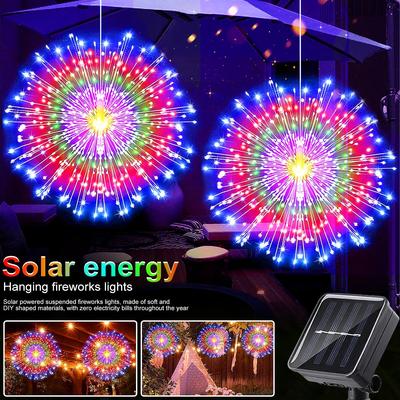 Luci esterne solari da 200 LED Luci da giardino sospese per fuochi d'artificio Luci per decorazioni natalizie