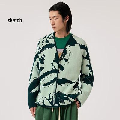 CROQUIS Men's 2023 Spring Stylish Patchwork V-Neck Cardigan