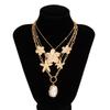 Bohemia Jewelry Gold Color Metal Starfish Conch Pendant Necklace Multi-layer Baroque Imitation Pearl Chain Choker Necklaces for Women
