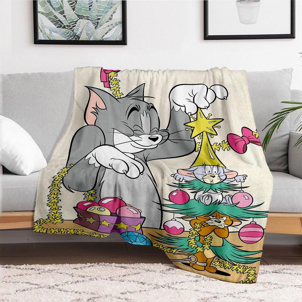 Tom Jerry Christmas Tapestry Wall Hanging Festival Home DecorationsBlanket Flannel Throw Blanket for Sofa, Bed, Travel, Camping, Office