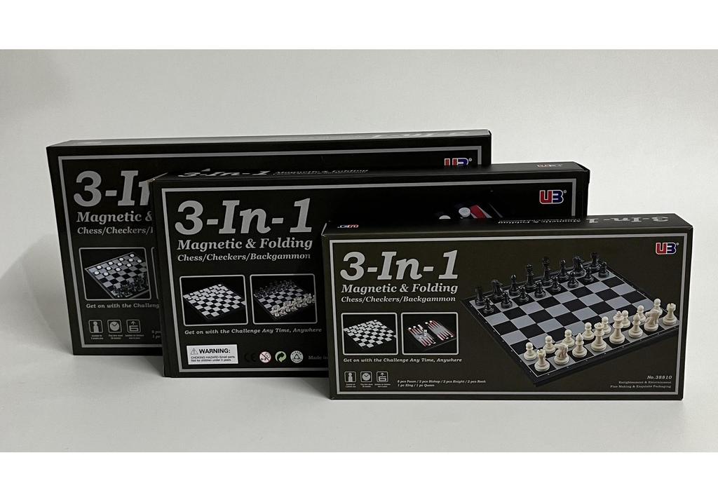 UB AIA Magnetic 3-in-1 Chess/Checkers/Backgammon Large Set