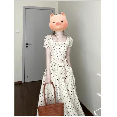 French Retro Niche White Polka Dot Short-sleeved Dress Women's 2026 New Summer Temperament Waist Dress