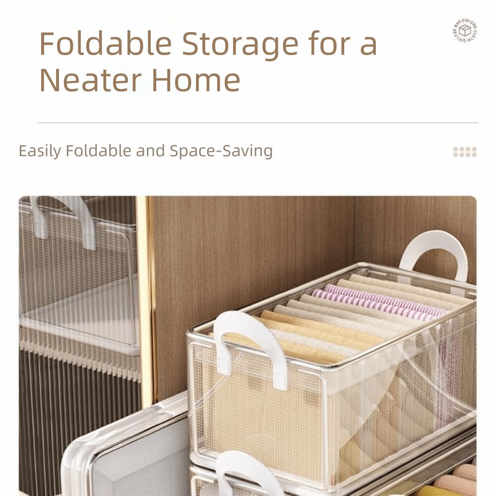 Space Saver with Metal Frame Storage Basket Clear Stackable Wardrobe Organizer Large Capacity Clothes Box Closet Organization