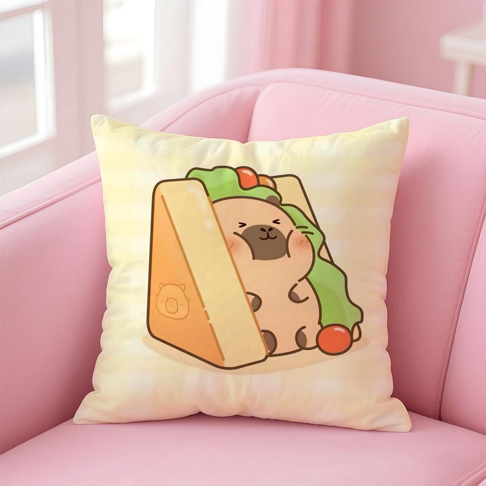 Cute Cartoon Capybara Cushion Cover Comfortable Reversible Pillow Cover Ideal for Car Sofa Bedroom & Beyond