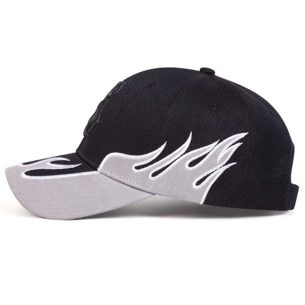 Duck Tongue Cap Streetwear Flame Embroidery Racing Baseball Hat
