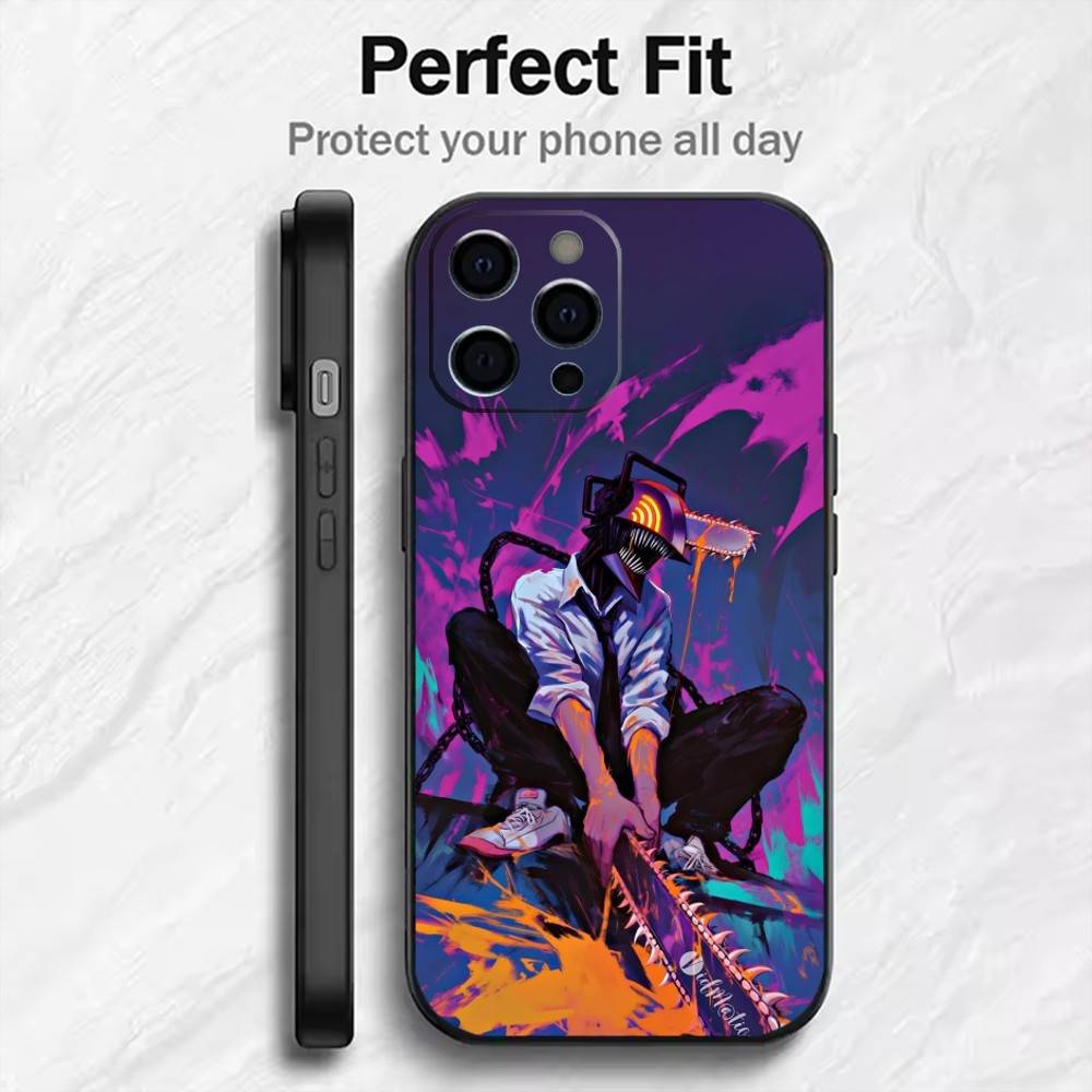 

D-Denji C-Chainsaw Man Phone Case For iPhone17,16,15,14,13,12 Plus,Max Soft Silicone Black Cover iPhone12
