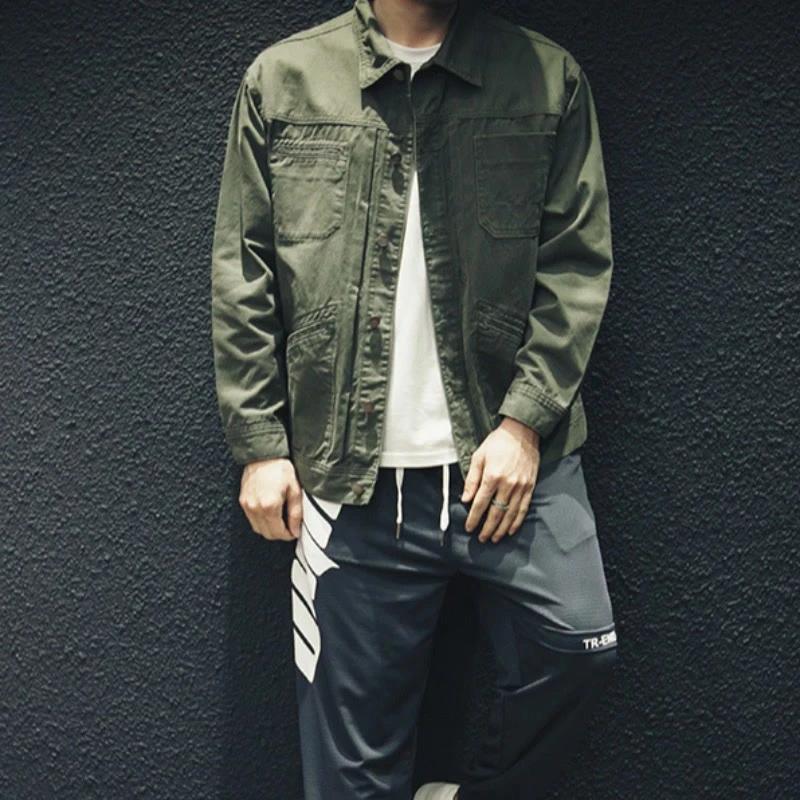 Veste de travail décontractée Printemps Automne Homme Lâche Tendance Marque Coton Revers Veste Tendance Automne