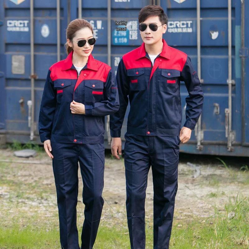 Frühling & Herbst Langarm Colorblock Arbeitskleidungsset: Unisex Flecken- & Verschleißfeste Uniform für Autoreparatur