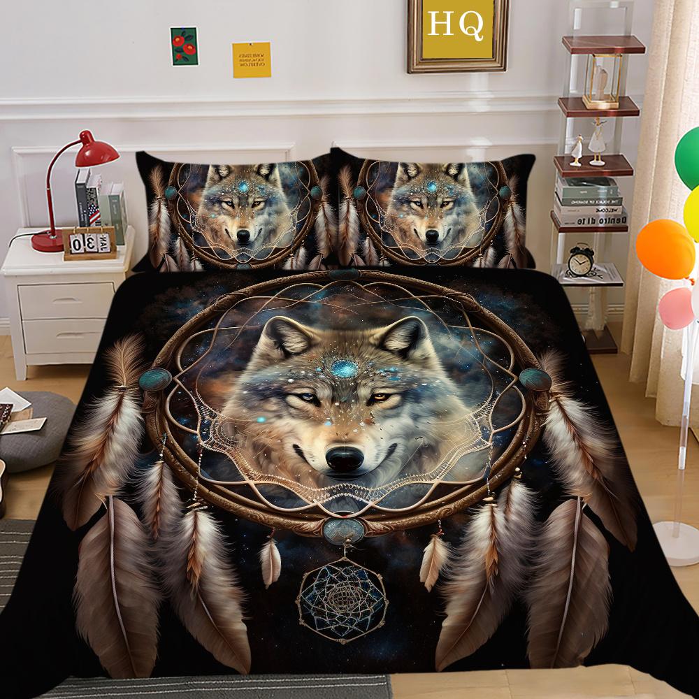 Wolf Printed Home Bedclothes King Size Microfiber Bedding Set Cover Man Soft High Quality Home Textiles