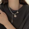 New three-brand double-layer heavy metal style chain necklace, multi-layer stacking wearing earth cool hip-hop dancing collarbone chain accessories