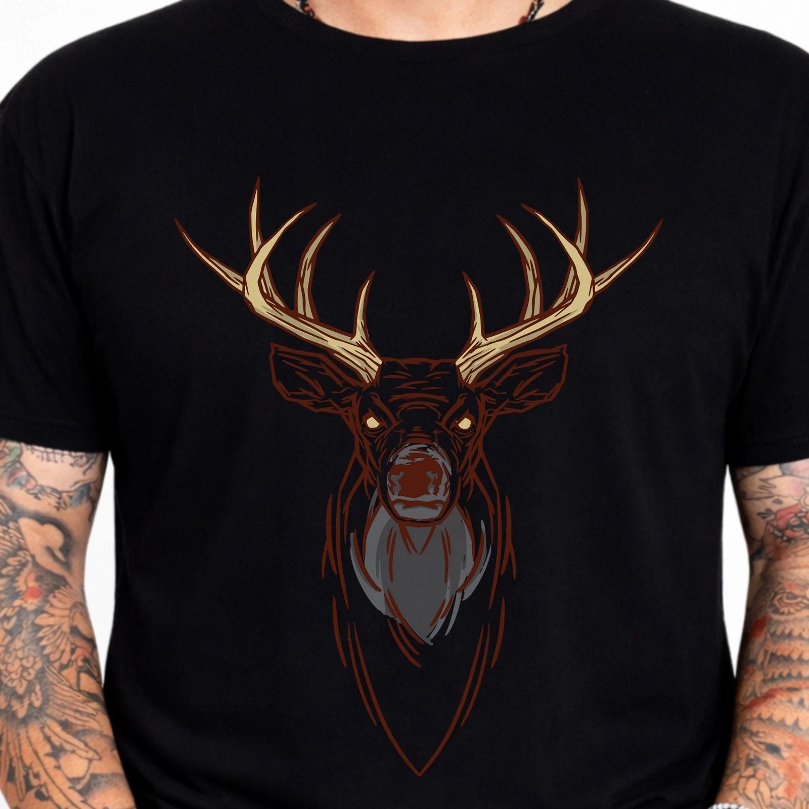Deer T Shirt Buck Head Graphic Tee Hunting Antlers Wildlife Nature Art Top XXXL