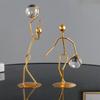 Athlete Crystal Ball Figurine Geometry Man Statue Metal Art Ornament Crafts for Home Children Room Office Tabletop